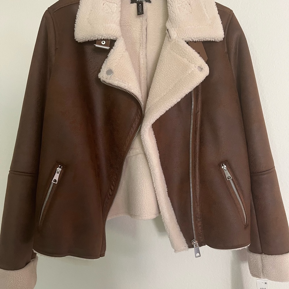 Aqua brand vegan leather bomber jacket switch soft shearling